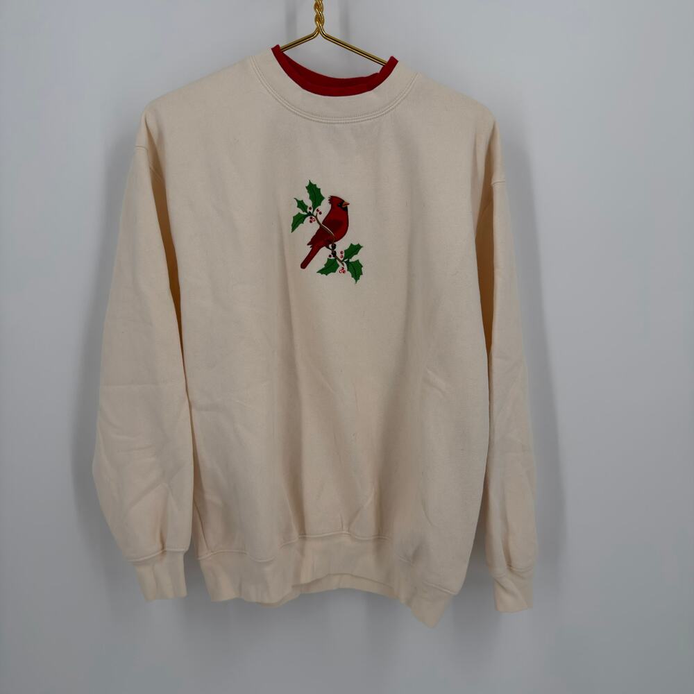 M.C.‎ Sportswear Cardinal Embroidered Cream Sweatshirt - L